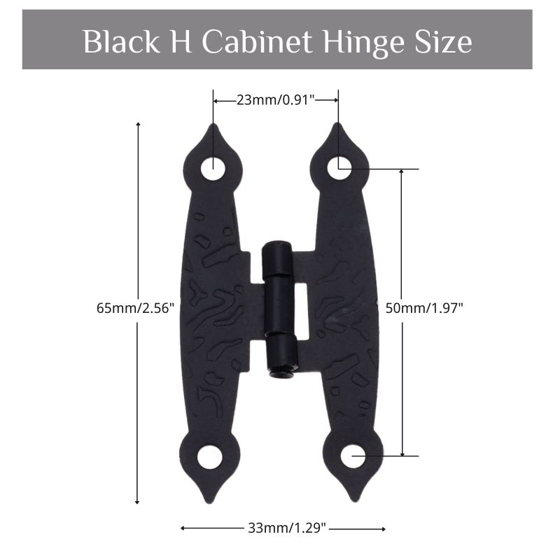Yetaha10PCS Black H Cabinet Hinges, Antique Decorative Metal Hinge for Doors Windows Kitchen Furniture Cupboard Wardrobe Wooden Boxes, with Mounting Screws - Image 2